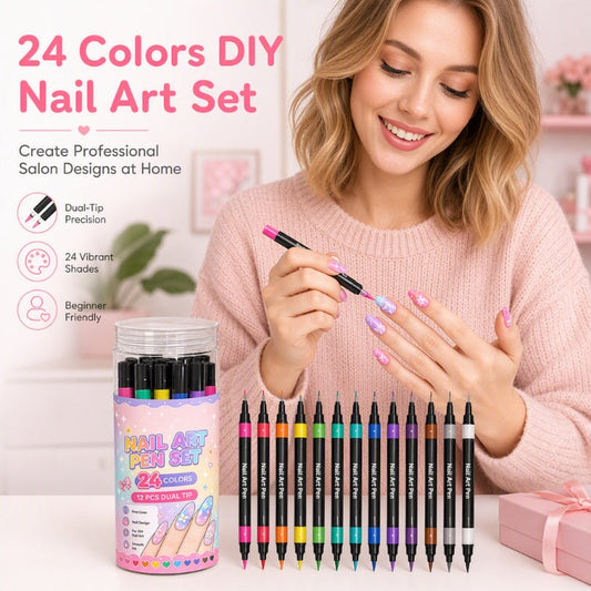 💅 RAJOITETUN AJAN 50 %:N ALENNUS! 💥 24 värin kaksipäinen kynsitaidekynäsetti – luova, salonkilaatuinen, helppo tehdä itse ✨