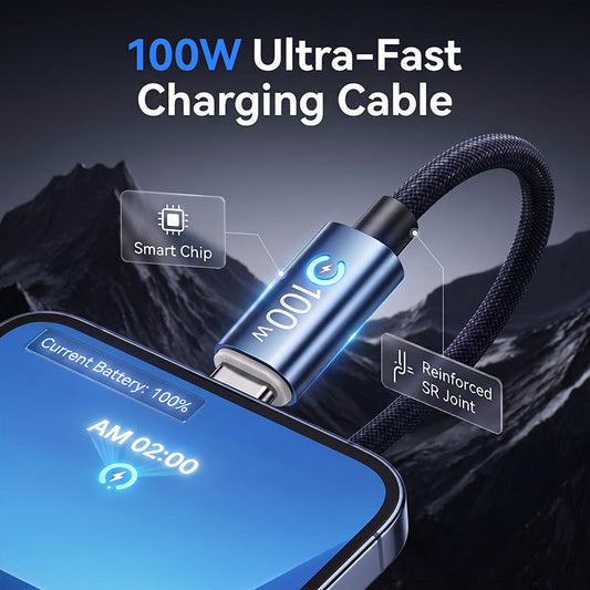 Lataa mikä tahansa laite hetkessä! Ylilatausta estävä 100 W:n punottu kaapeli