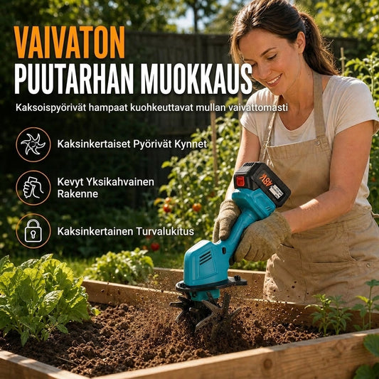 🌱 RAJOITETTU TARJOUS: -50% ALENNUS! ⚙️ Langaton kädessä pidettävä pieni maanmurskain – kevyt, tehokas ja kannettava ✨